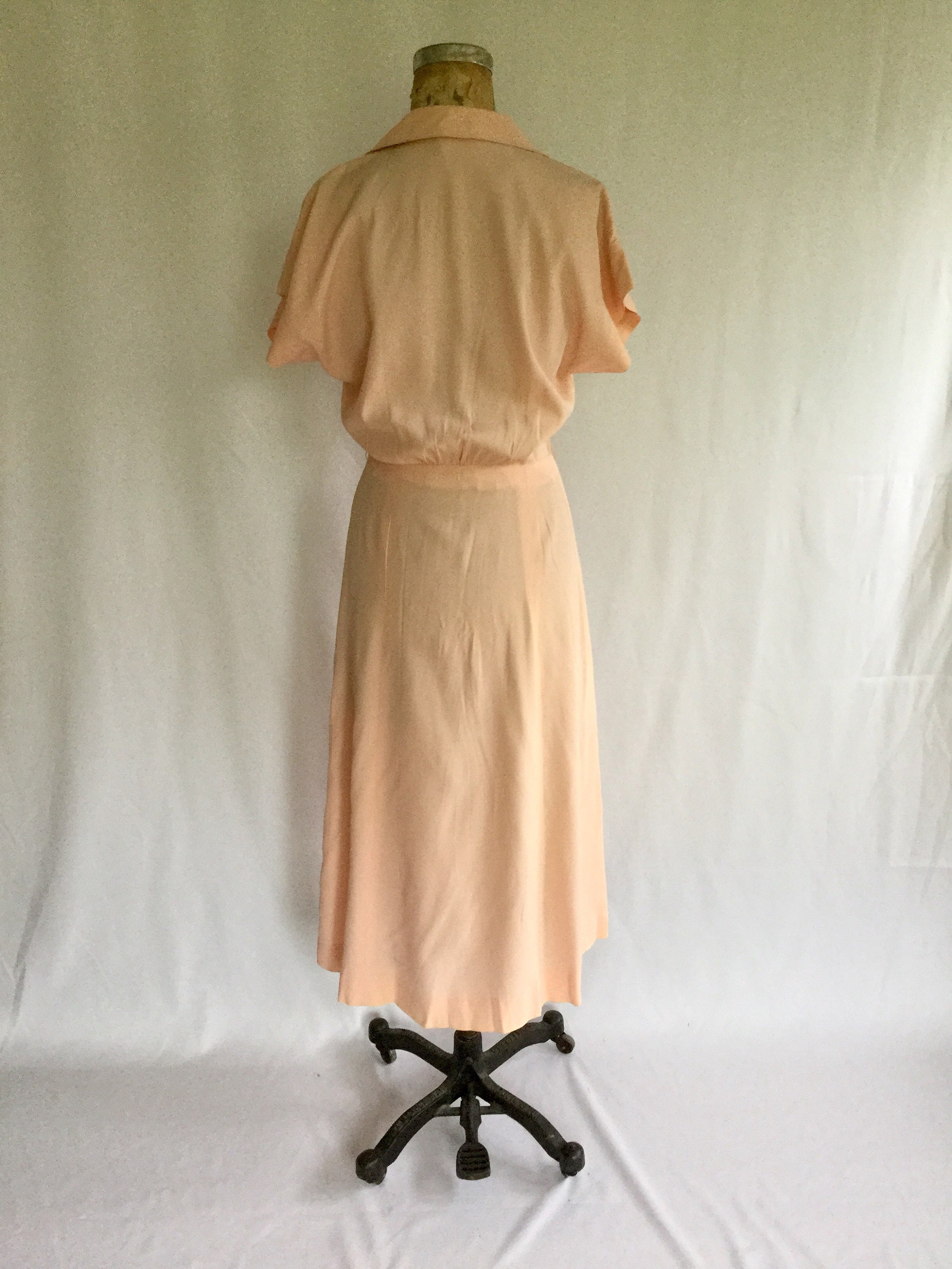 Pink 40s Shirtwaist Dress | Vintage Pink Rayon Button Front Day