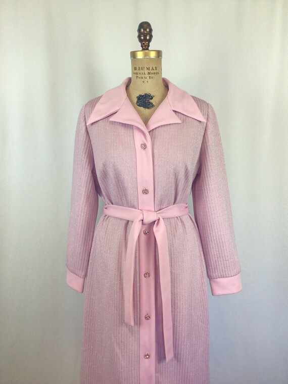 Vintage 60s dress | Vintage pink silver striped k… - image 3