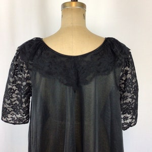 Vintage 60s robe Vintage black chiffon lace peignoir 1960s Vanity Fair sheer robe image 7