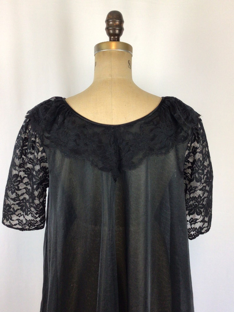 Vintage 60s robe Vintage black chiffon lace peignoir 1960s Vanity Fair sheer robe image 7