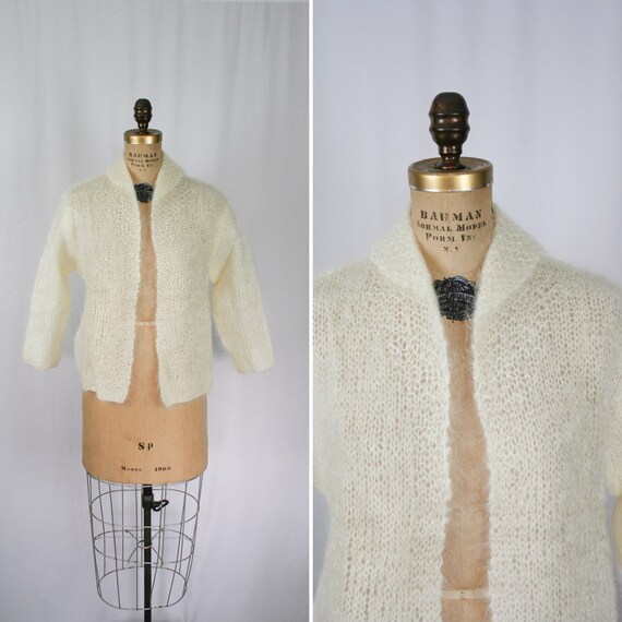 Vintage 50s sweater | Vintage white mohair knit ca