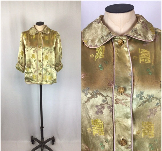 Vintage 50s jacket | Vintage gold chinoiserie shi… - image 1