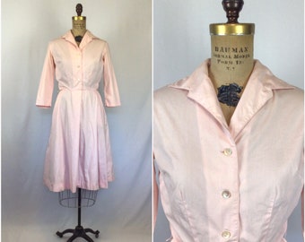 Vintage 50s dress | Vintage soft pink cotton day dress | 1950s Sir James shirtwaist dress