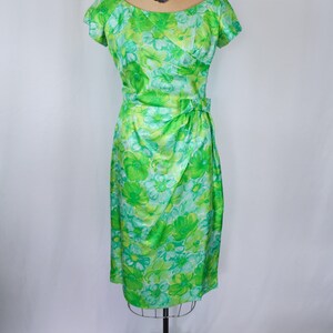 Vintage 50s dress Vintage green blue floral wiggle dress 1950s Miss Brooks dress image 5