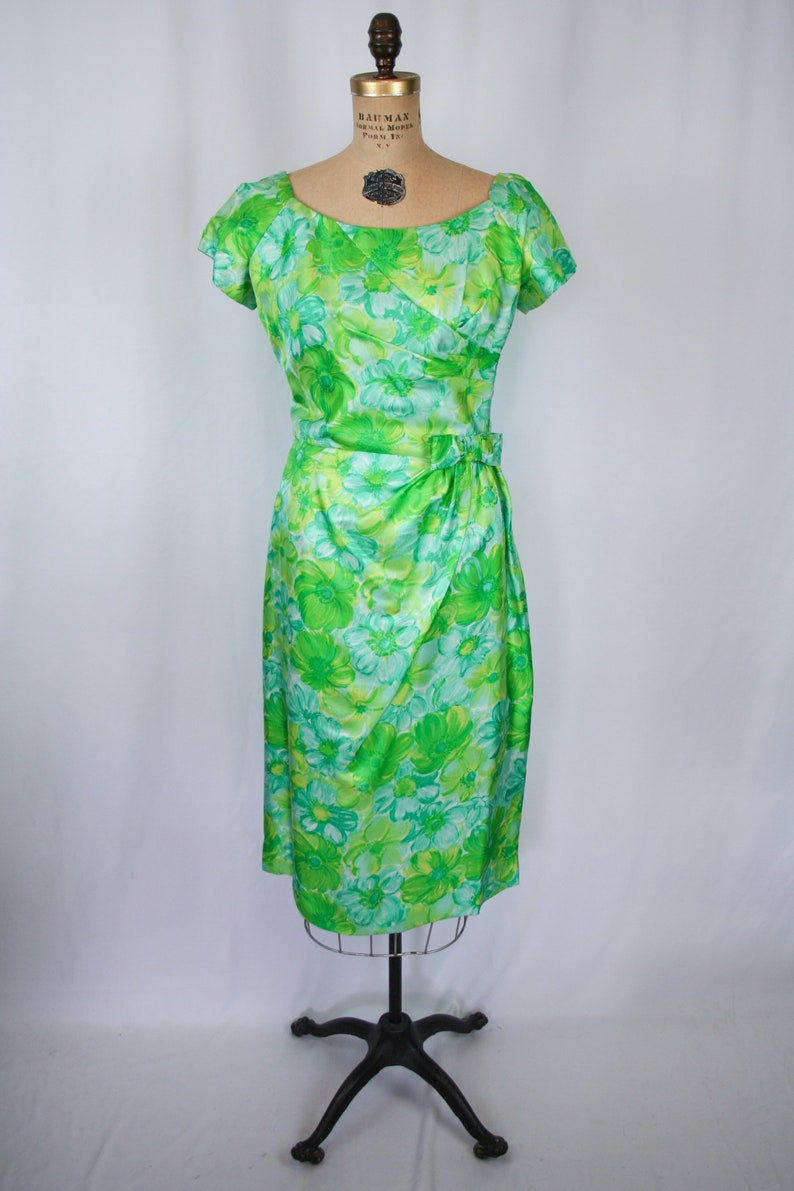 Vintage 50s dress Vintage green blue floral wiggle dress 1950s Miss Brooks dress image 5