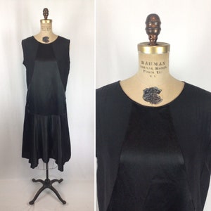 Vintage 20s Dress | Vintage black silk satin drop waist dress | 1920&#39;s silk flapper dress