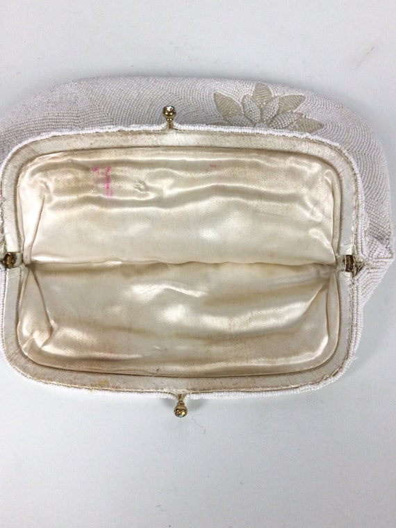 Vintage 50s clutch | Vintage white floral beaded … - image 6