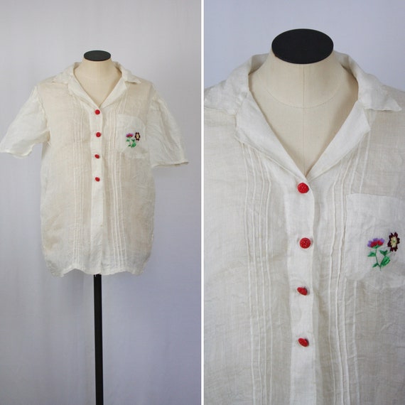 Vintage 40s Blouse | Vintage white crinoline embro