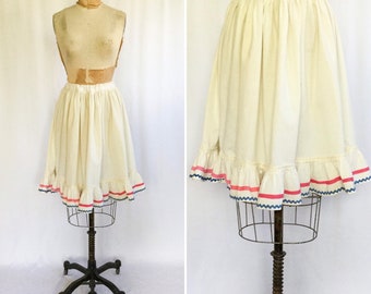 Vintage Edwardian Petticoat | Vintage Edwardian cotton ruffled under skirt | 1910's rickrack trimmed cotton skirt