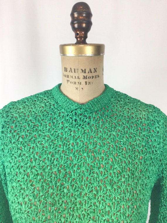 Vintage 60s dress | Vintage kelly green ribbon kn… - image 2