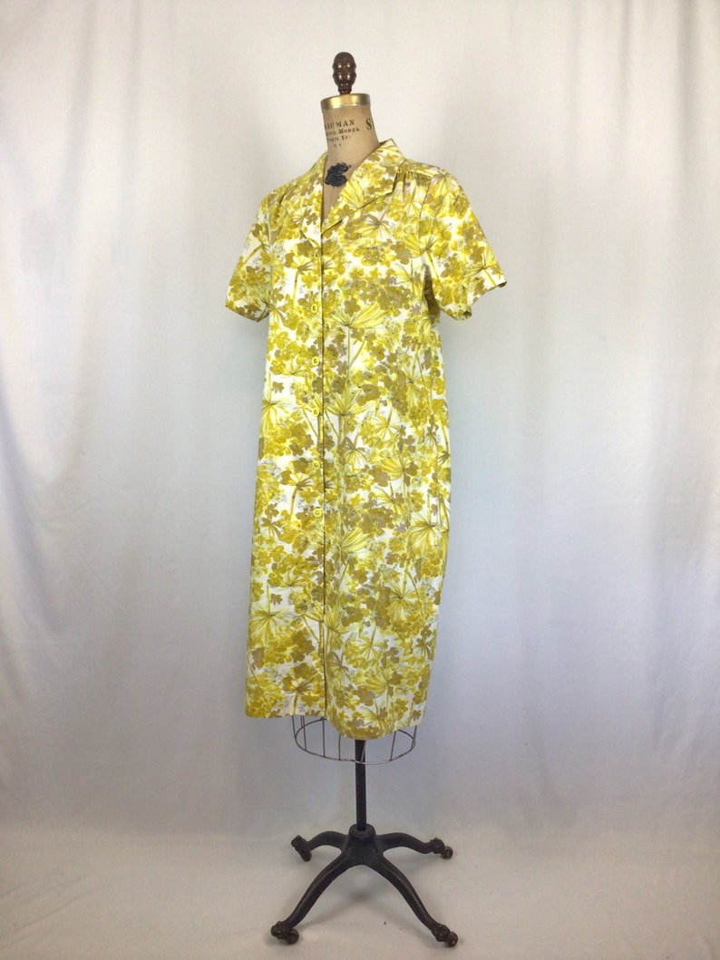 Vintage 50s dress Vintage yellow cotton day dress 1950s floral print house dress image 6