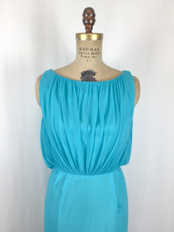 Vintage 50s dress | Vintage turquoise chiffon wig… - image 2