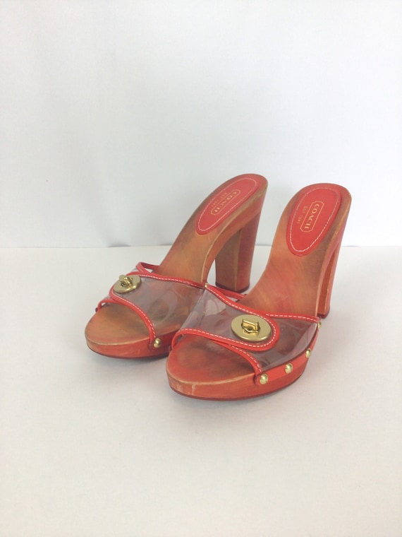 Vintage 90s Shoes | Vintage red wood peep toe high