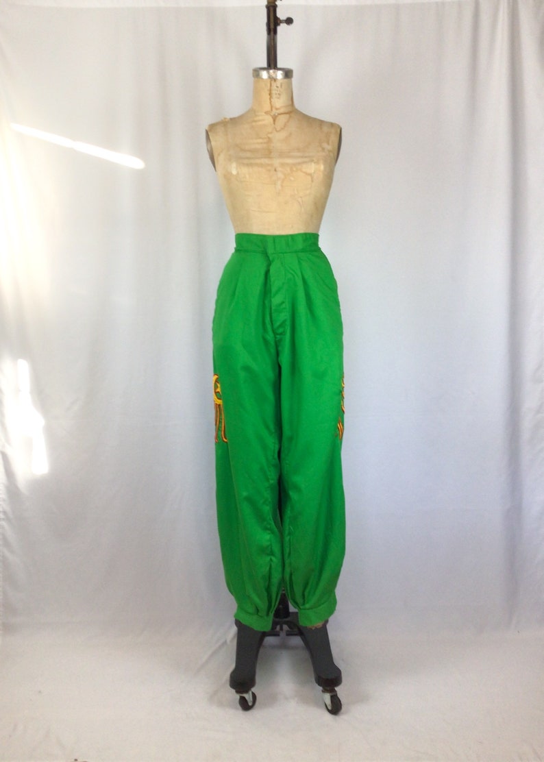 Vintage 70s pants Vintage green canvas pants 1970s Shriners appliqué pants image 4