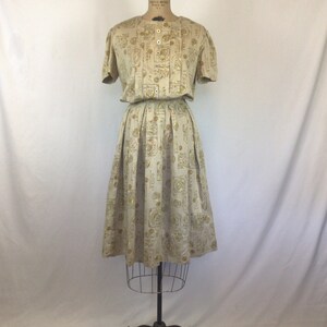 Vintage 50s Dress Vintage beige gold ball print day dress 1950s shirtwaist dress image 4