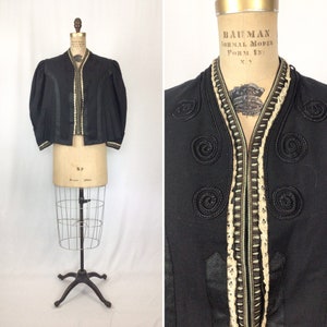 Antique Victorian Jacket | Vinatge black wool satouche overshirt jacket | 1900s Victorian bodice jacket