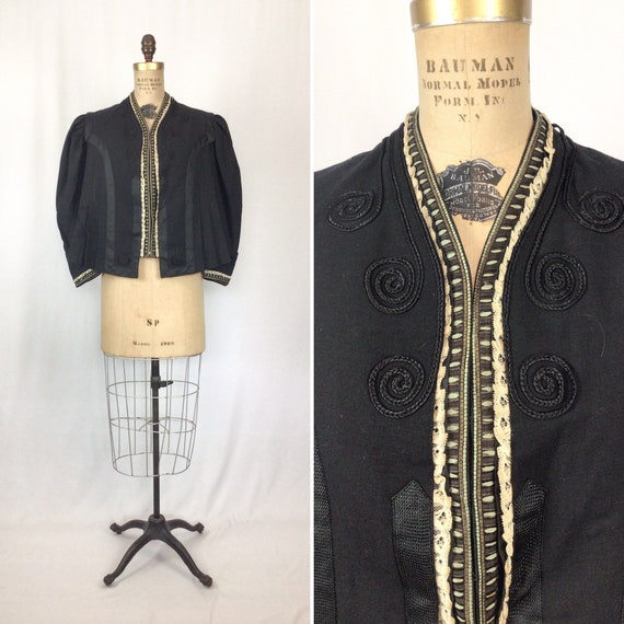 Antique Victorian Jacket | Vinatge black wool sat… - image 1