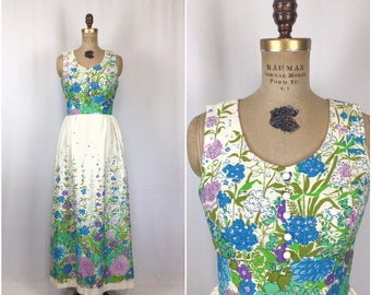 Vintage 60s dress | Vintage floral print maxi dress | 1960s garden print long dress