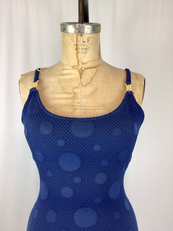 Vintage 70s swimwear | Vintage blue polka dot one… - image 3