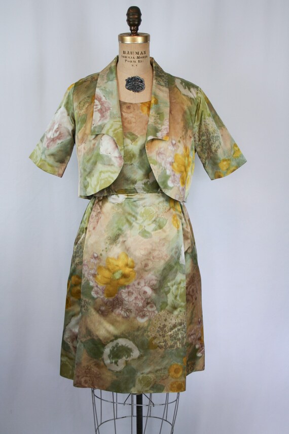 Vintage 50s dress suit | Vintage floral watercolo… - image 3