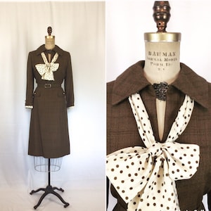 Vintage 60s dress | Vintage chocolate brown polka dot dress | 1960s I. Magnin  Abe Schroeder pussybow tie dress