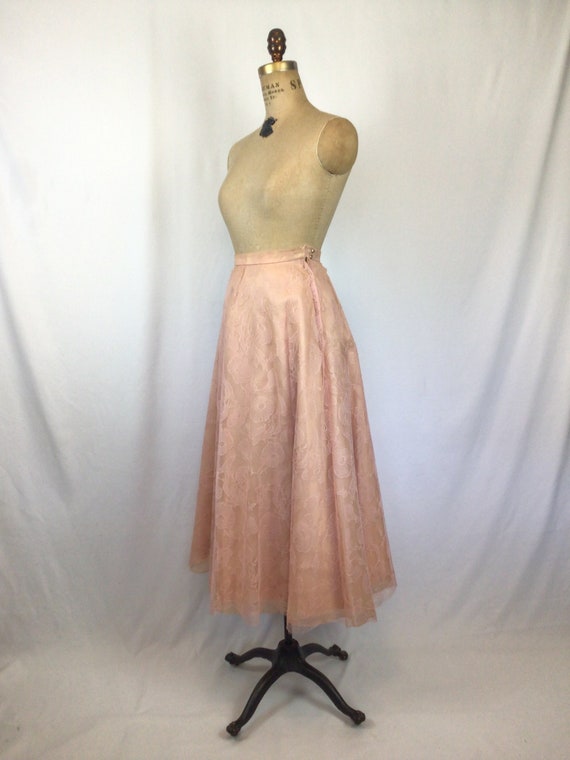 Vintage 50s skirt | Vintage pink silk chantilly l… - image 5