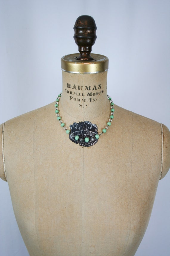 Vintage 50s Necklace | Vintage clear crystal jade 