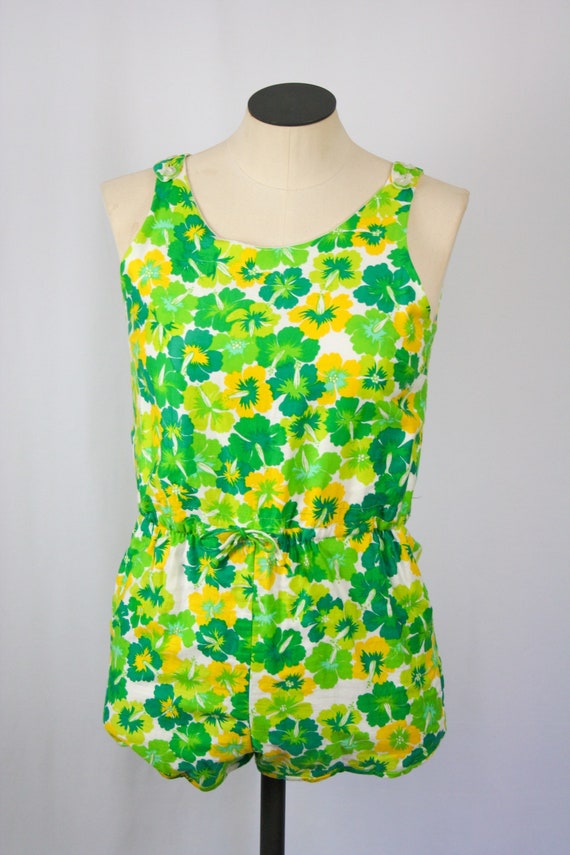 Vintage 60s romper | Vintage green floral cotton … - image 4