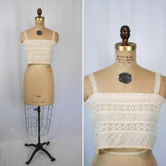 Vintage 20s camisole | Vintage pink silk lace chem