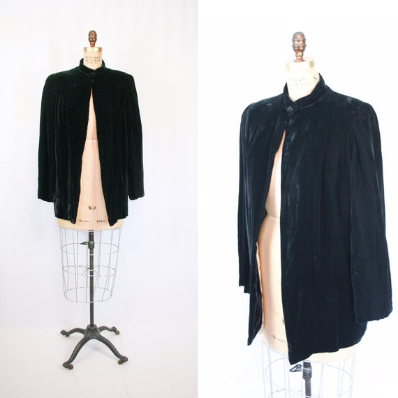 Vintage 30s jacket | Vintage black silk velvet ja