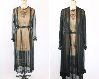 Vintage 20s Dress | Vintage black chiffon floral beaded dress | 1920's beaded silk two piece flapper dress