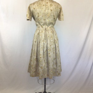 Vintage 50s Dress Vintage beige gold ball print day dress 1950s shirtwaist dress image 9