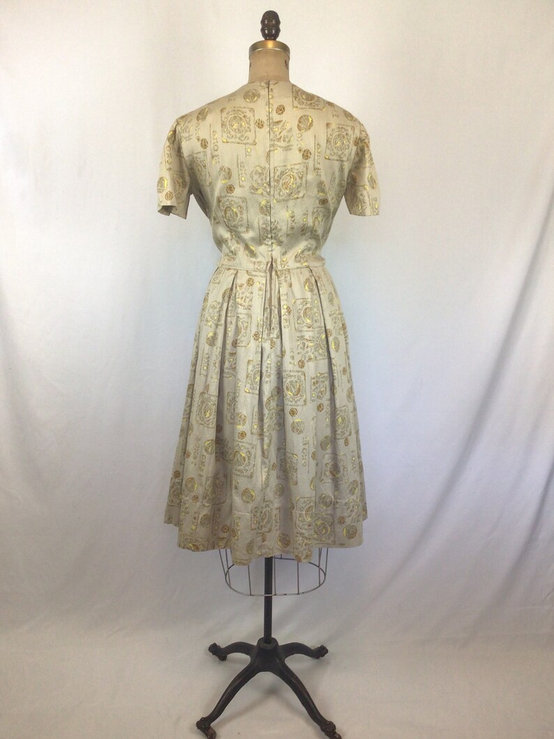 Vintage 50s Dress Vintage beige gold ball print day dress 1950s shirtwaist dress image 9