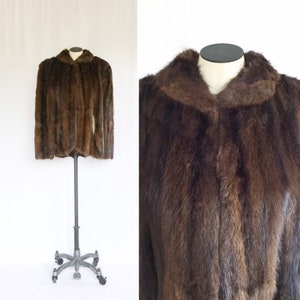 Vintage 50s fur cape Vintage rich striped brown mink cape Early 1950s Vancouver Fur factory mink fur cape stole image 1