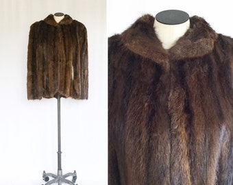 Vintage 50s fur cape | Vintage rich striped brown mink cape | Early 1950s Vancouver Fur factory mink fur cape stole