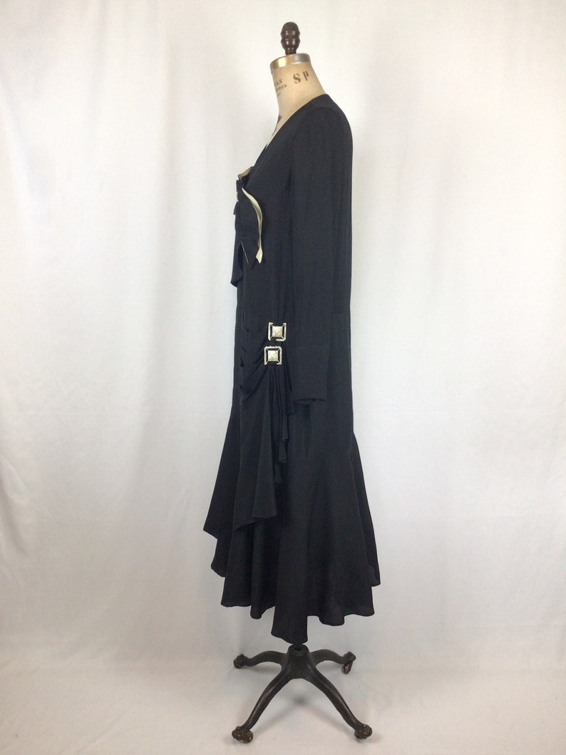 Vintage 20s Dress Vintage black silk drop waist dress 1920's silk flapper dress image 7