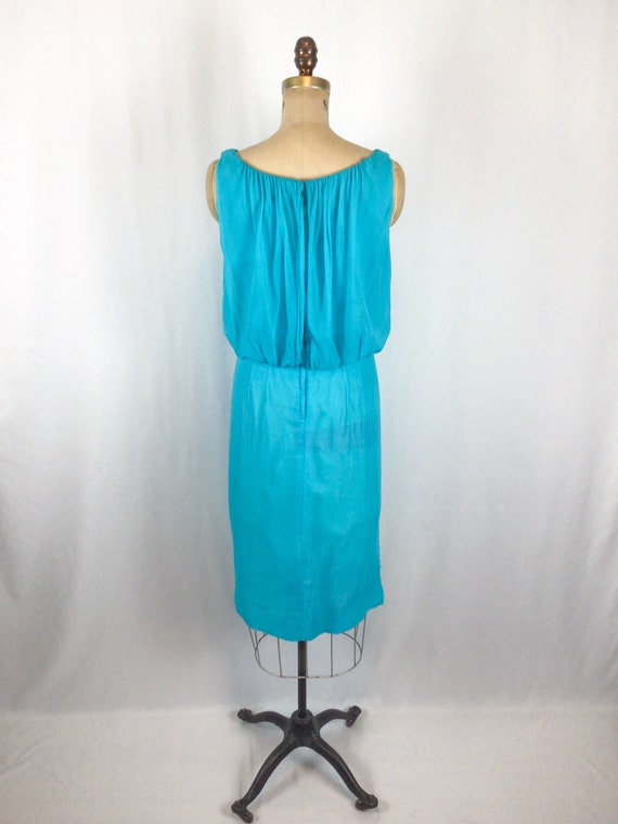 Vintage 50s dress | Vintage turquoise chiffon wig… - image 7