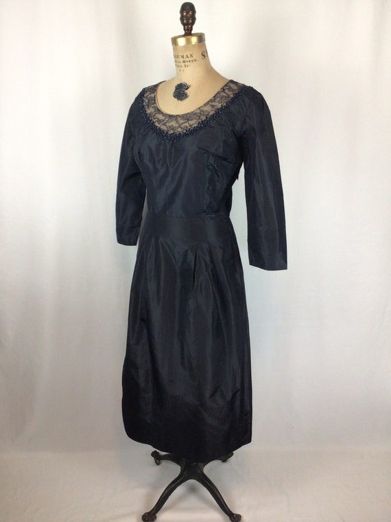 Vintage 50s dress | Vintage navy silk party dress… - image 6