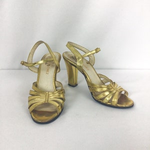 Vintage 90s Shoes | Vintage gold lame strappy sandal | 1990s Carlos Sanchez high heel shoes