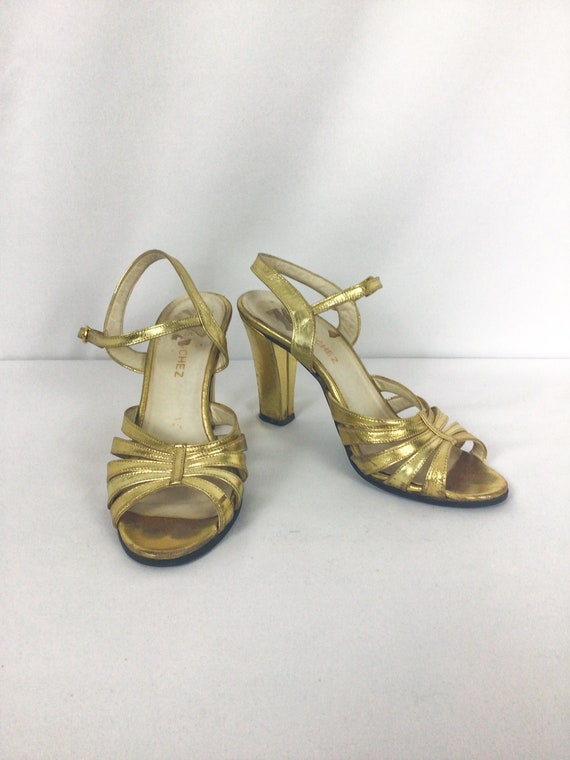 Vintage 90s Shoes | Vintage gold lame strappy sand
