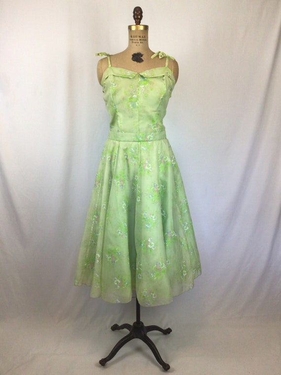 Vintage 60s dress | Vintage green floral fit and … - image 5