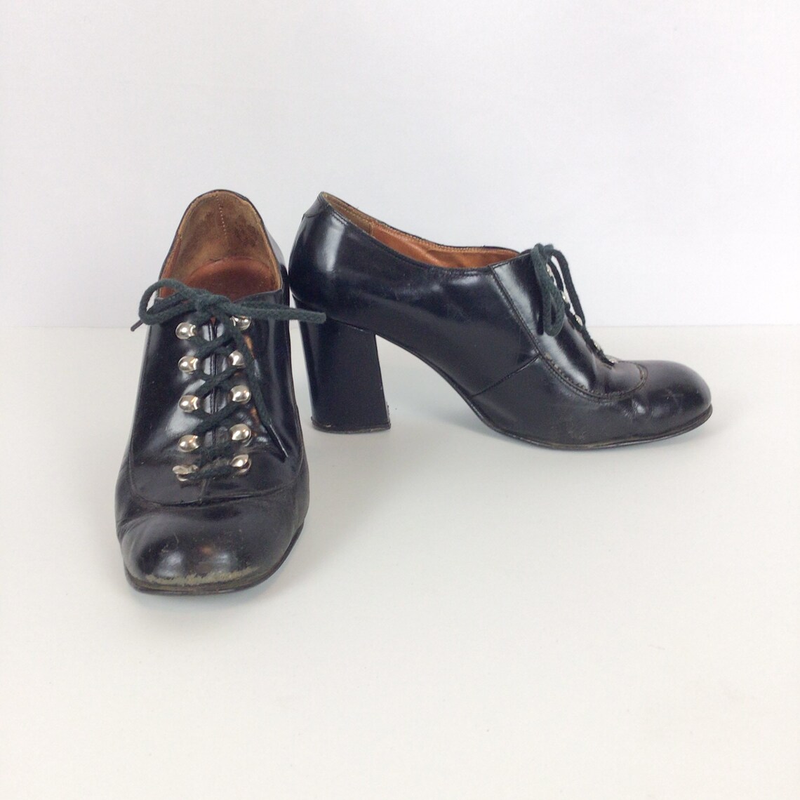 Vintage 60s Shoes Vintage Black Leather Lace up Shoes - Etsy
