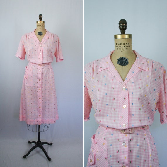 Vintage 60s shirtwaist dress | Vintage floral pink
