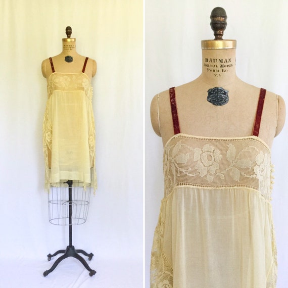 Vintage Edwardian cotton slip | Vintage yellow bat