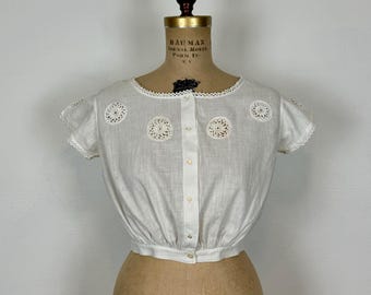 Vintage Edwardian CorsetCover  | White cotton lace corset cover| Late 1900s Crop Top