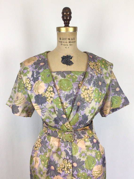 Vintage 50s dress | Vintage floral silk wiggle dr… - image 2