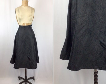 Vintage 50s Petticoat | Vintage black floral ruffled under skirt | 1950s black on black full Aline skirt
