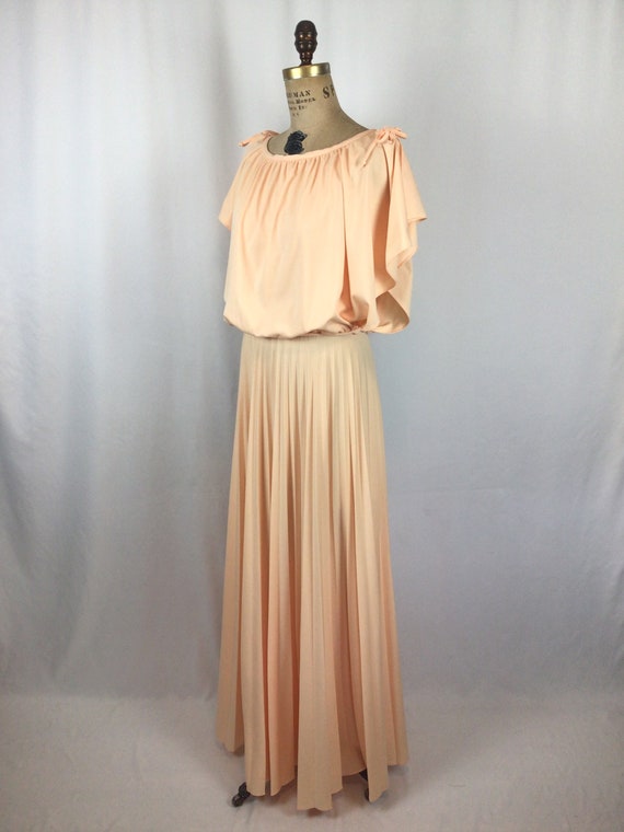 Vintage 70s dress | Vintage peach knit draped dre… - image 6