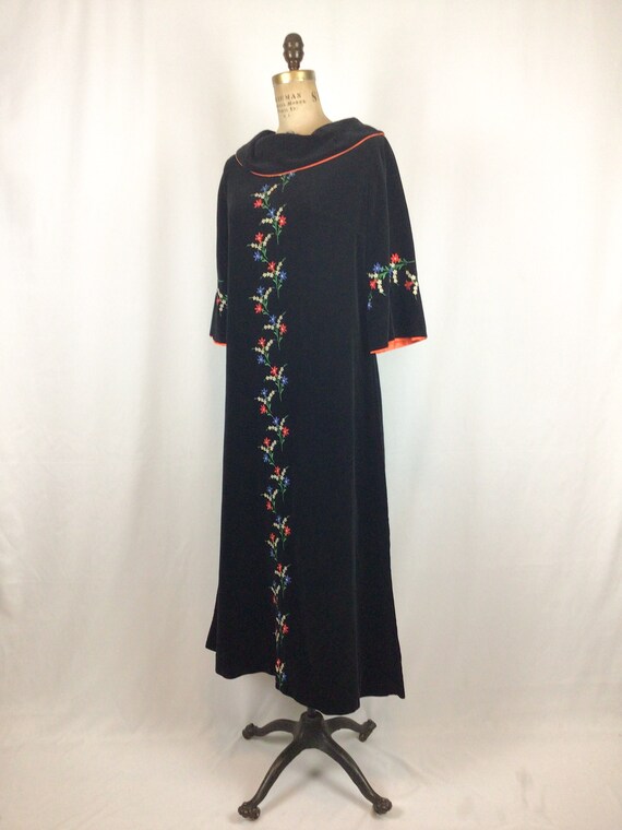 Vintage 60s dress | Vintage embroidered black vel… - image 6