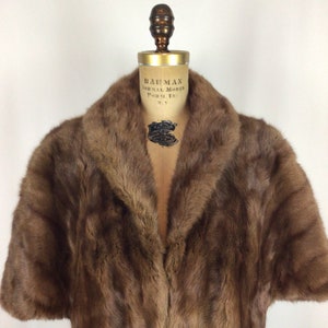 Vintage 50s stole Vintage chocolate brown striped mink stole 1950s Feldman Bros fur cape image 2
